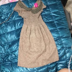 NWT AGACI Mocha collared sequin party dress